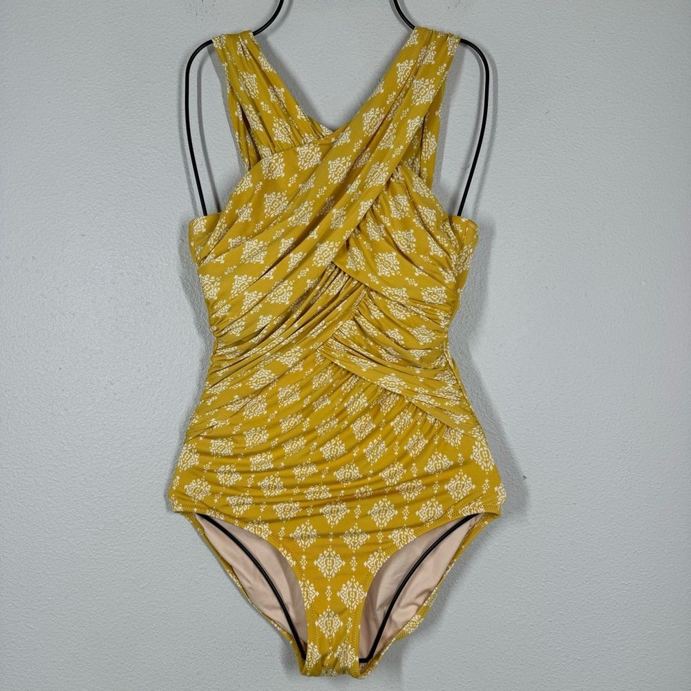 Garnett Hill Women’s Ruched Front One Piece Swimsuit Mustard Yellow Size 2